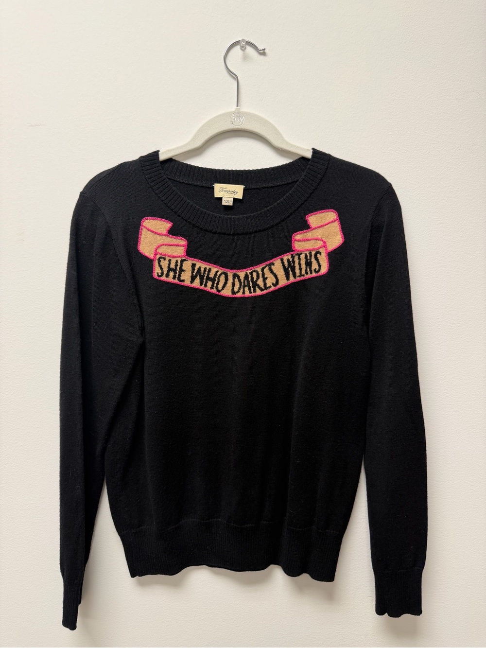 Temperley London Black Sweater with Pink Ribbon Slogan